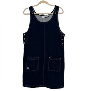 Quacker Factory Dark Wash Denim Jean Long Modest Overall Jumper Midi Dress Small